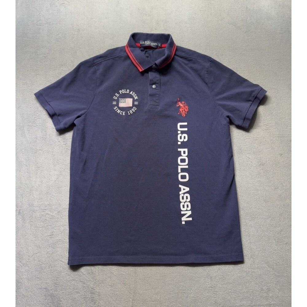 U.S. Polo Assn Mens Polo Shirt Size M Blue Short Sleeve Graphic Logo